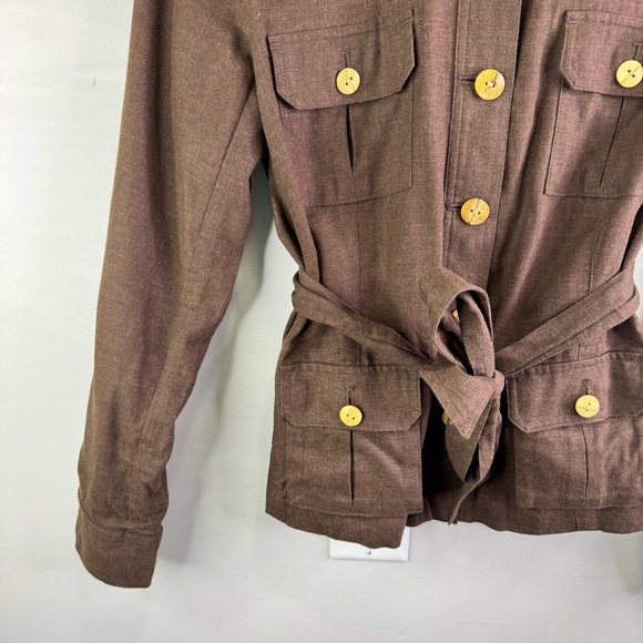 Togo Brown Linen Button Belted Blazer Jacket Size Medium - Picture 4 of 11